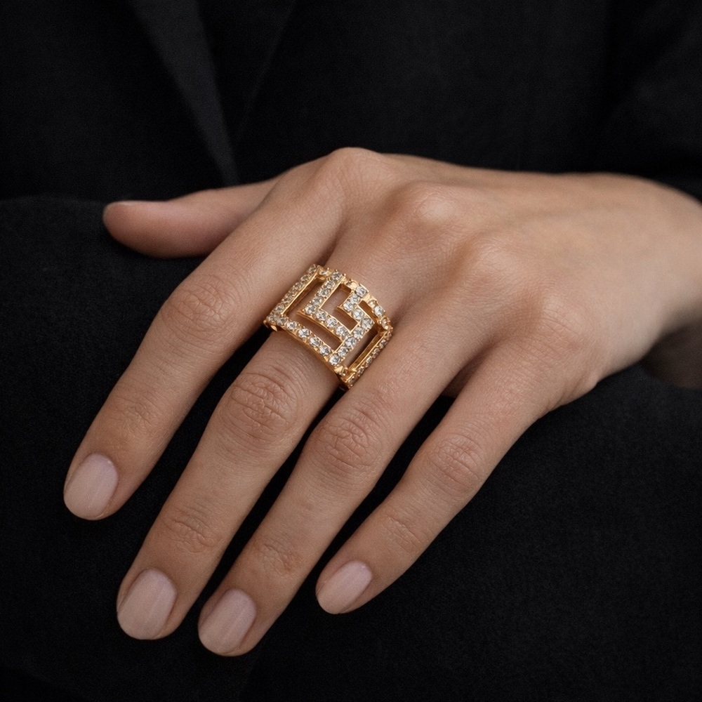 Versace Gold Crystal Embellished Ring